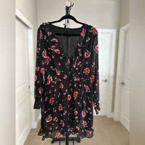 Women’s  Divided By H&M Floral Sheer Long Sleeve Knee-Length Dress Size 14